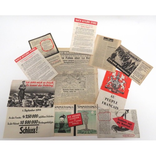 351 - 11 x Various WW2 Propaganda Leaflets
consisting 1 x French language example .. 1 x German newsprint ... 