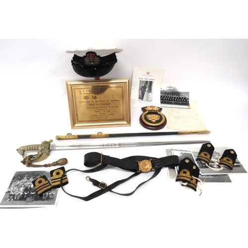 363 - Pre 1953 Royal Navy Officer's Sword And Associated Items
consisting sword with 30 3/4 inch, single e... 