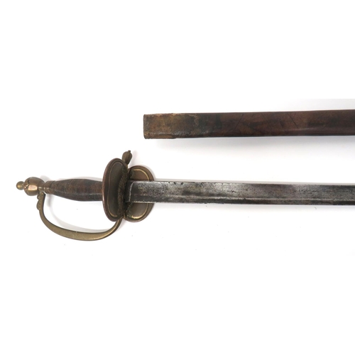 372 - British 1796 Infantry Officer's Sword
31 1/2 inch, single edge blade with large fuller.  Traces... 