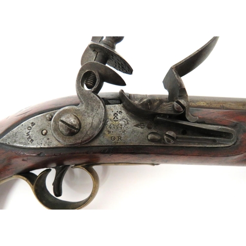 380 - Georgian New Land Light Dragoon Flintlock Pistol
16 bore, 9 inch, smoothbore barrel.  Breech with pr... 