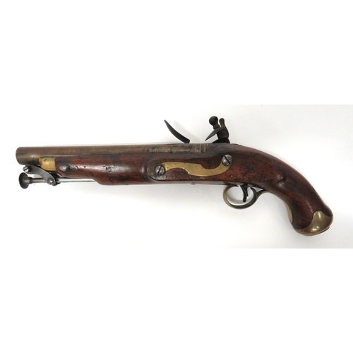 380 - Georgian New Land Light Dragoon Flintlock Pistol
16 bore, 9 inch, smoothbore barrel.  Breech with pr... 