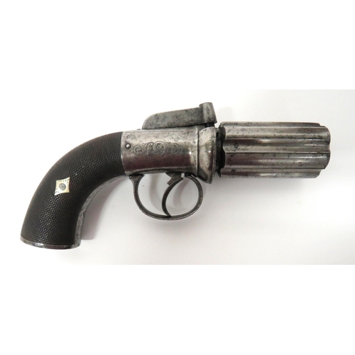 381 - Mid 19th Century Percussion Pepperbox Revolver
120 bore, 2 3/4 inch, six shot fluted cylinder barrel... 