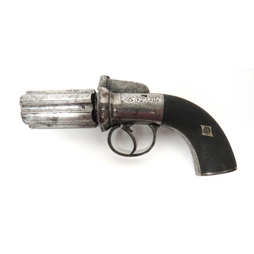 381 - Mid 19th Century Percussion Pepperbox Revolver
120 bore, 2 3/4 inch, six shot fluted cylinder barrel... 