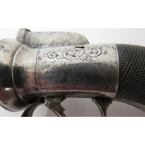 381 - Mid 19th Century Percussion Pepperbox Revolver
120 bore, 2 3/4 inch, six shot fluted cylinder barrel... 