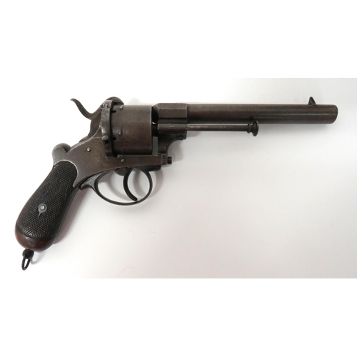 384 - Late 19th Century English Large Pinfire Revolver
.450, 6 1/4 inch, rifled barrel.  Front blade ... 