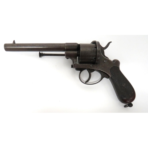 384 - Late 19th Century English Large Pinfire Revolver
.450, 6 1/4 inch, rifled barrel.  Front blade ... 