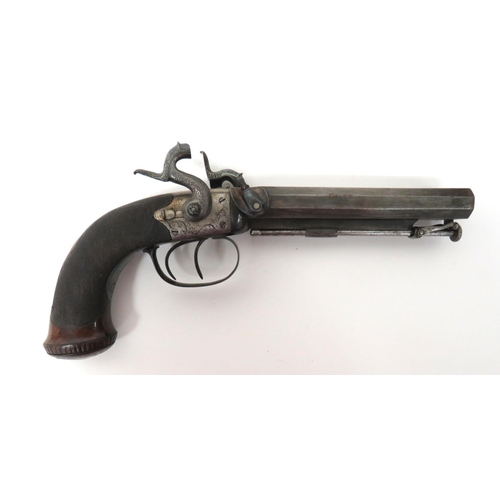 388 - Mid 19th Century English Double Barrel Percussion Pistol
32 bore, 5 1/2 inch, octagonal, side by sid... 