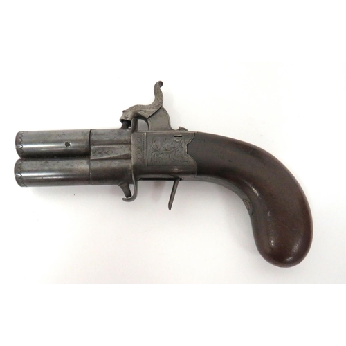 389 - Mid 19th Century Percussion Double Turn Barrel Pocket Pistol
54 bore, 2 1/4 inch, over and under, ri... 