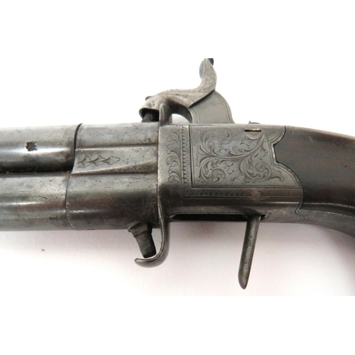 389 - Mid 19th Century Percussion Double Turn Barrel Pocket Pistol
54 bore, 2 1/4 inch, over and under, ri... 