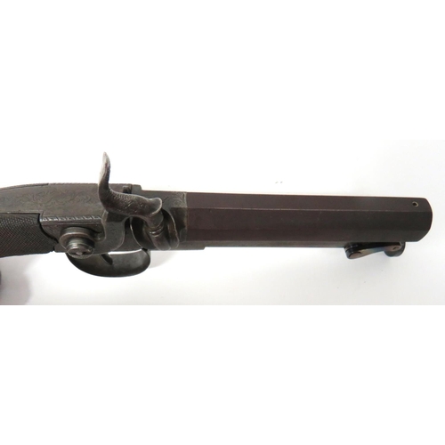 390 - Mid 19th Century English Percussion Captive Ramrod Pistol
28 bore, 4 inch, browned octagonal barrel ... 