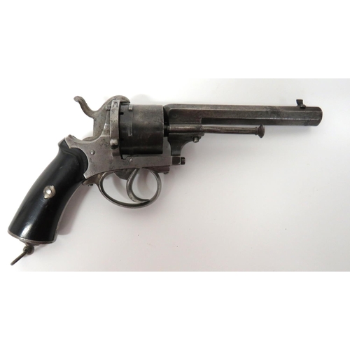 391 - Late 19th Century Pinfire Revolver
8 mm, 4 3/4 inch, rifled octagonal barrel.  Front blade sigh... 