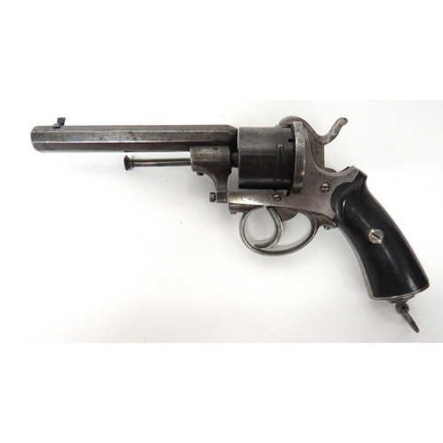 391 - Late 19th Century Pinfire Revolver
8 mm, 4 3/4 inch, rifled octagonal barrel.  Front blade sigh... 