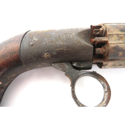 404 - Mid 19th Century Hammerless Pepperbox Revolver By J R Cooper
80 bore, 3 inch, fluted, six shot cylin... 