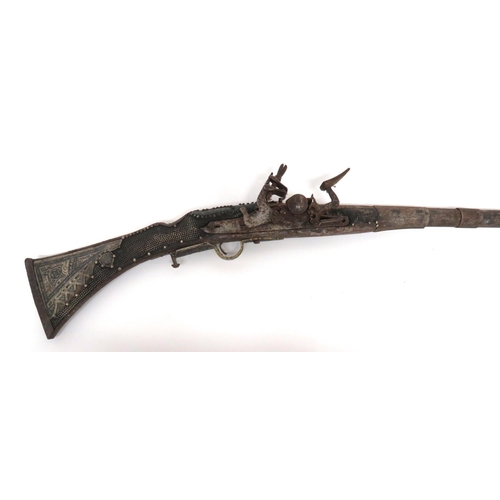 406 - Early 19th Century Snaphaunce Musket
49 inch, flared muzzle barrel with part octagonal breech.  Long... 