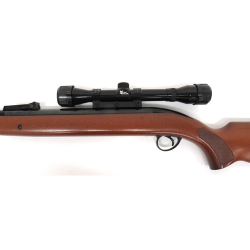 417 - BSA Air Rifle With Telescopic Sight
.177, 18 1/2 inch, blackened, hinged barrel.  Front blade s... 