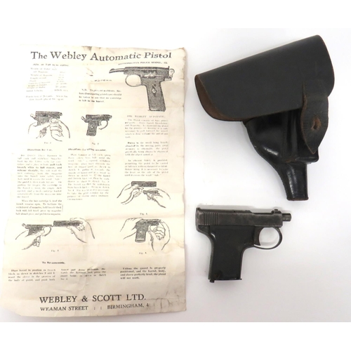 419 - Deactivated Webley & Scott Automatic Pocket Pistol
6.35mm, 2 inch, part exposed barrel.  To... 