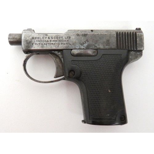 419 - Deactivated Webley & Scott Automatic Pocket Pistol
6.35mm, 2 inch, part exposed barrel.  To... 