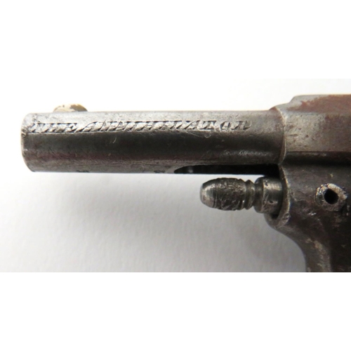 424 - Deactivated Small Scale Pocket Pistol
.22, 1 3/4 inch barrel.  Brass blade sight.  Ribbed ... 