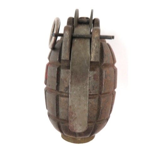 432 - WW1 Inert No 5 MKI Mills Grenade
cast fragmentation body.  Pressed steel lever secured by a split pi... 