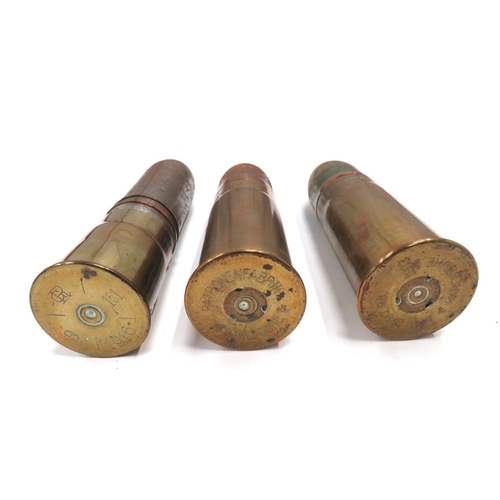 433 - Three WW1 Inert German Shells
consisting 2 x 37 mm, brass, German cases dated 1903 & 1915.  Both... 