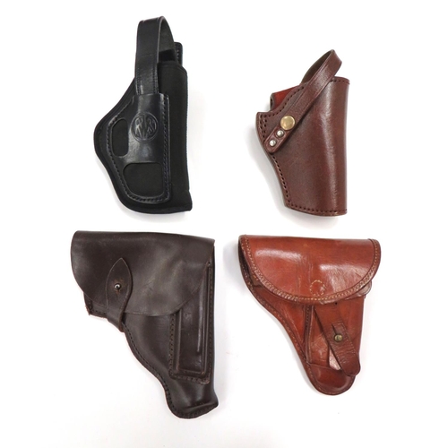 435 - Four Various Holsters
consisting pre war dated, brown leather, auto pistol holster.  The front ... 