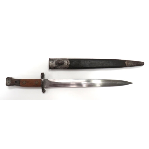 457 - British P1888 MK2 Bayonet
12 inch, double edged blade.  The forte with 