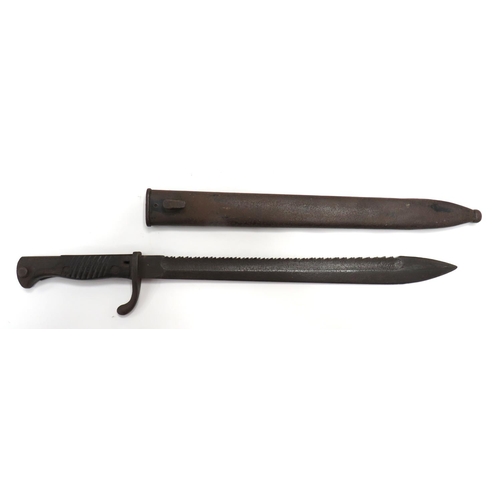 467 - Imperial German G98 Sawback Butcher Bayonet
14 1/2 inch, single edged blade widening towards the poi... 