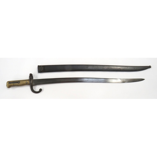 478 - French M1866 Chassepot Bayonet
22 3/4 inch, single edged, yataghan blade with wide fuller.  Bac... 