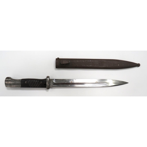 488 - WW2 German K98 Mauser Bayonet
9 3/4 inch, single edged blade with fuller.  Forte with maker 