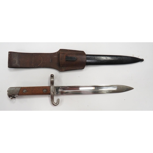 496 - Austrian M1888 NCO's Bayonet
9 1/2 inch, single edged blade with fuller.  Plated hook quillon, ... 