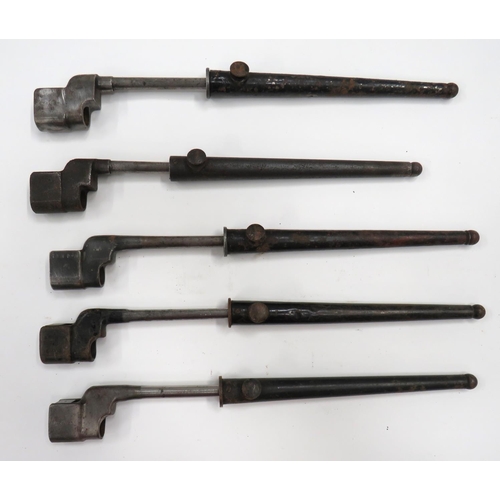 499 - Five No 4 Spike Bayonets
consisting 3 x No 4 MKII examples, complete in scabbards ... 2 x No 4 MK2* ... 