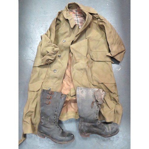 315 - Dispatch Rider Pattern Overcoat And Boots
khaki, rubberised, wrap over front, long coat.  Large, fol... 