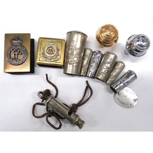 107 - Small Selection Of Swagger Stick Tops And Match Case
stick tops include white metal thimble top, KC ... 