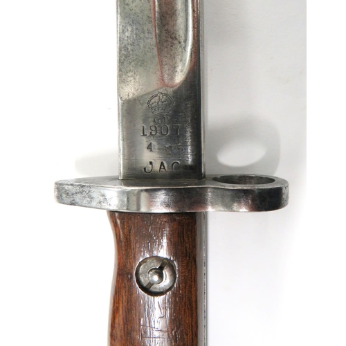 492 - British 1907 Pattern Regimentally Stamped Bayonet
17 inch, single edged blade with fuller.  For... 