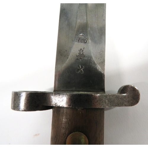 494 - British P1888 MK2 Type Bayonet
12 inch, double edged blade.  Forte with maker 