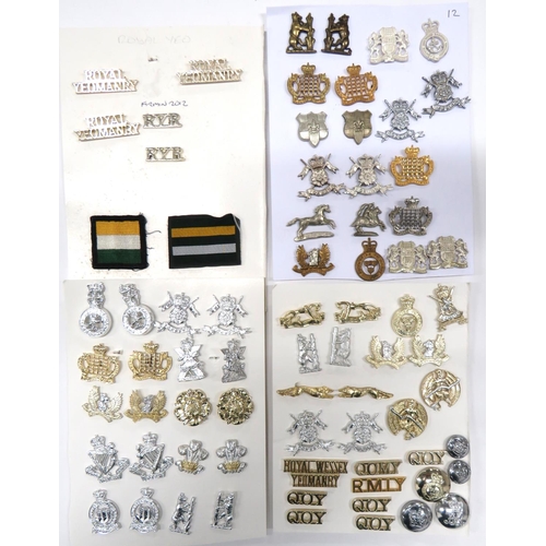 67 - Good Selection Of Yeomanry Collar Badges
including pair brass Warwickshire Yeo ... Pair brass Royal ... 