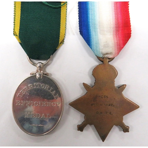 99 - Territorial Force Efficiency Medal And 1914 Star
consisting King George V Efficiency medal named 