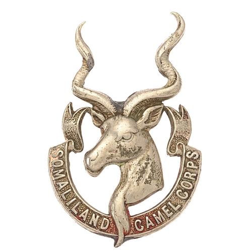 130 - Somaliland Camel Corps cap badge c. 1926-44.  Good scarce British made die-cast white metal Kudu's h... 