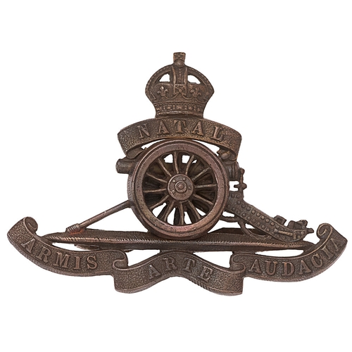 132 - South African Natal Field Artillery post 1902 OSD cap badge.  Good scarce die-stamped bronze crowned... 