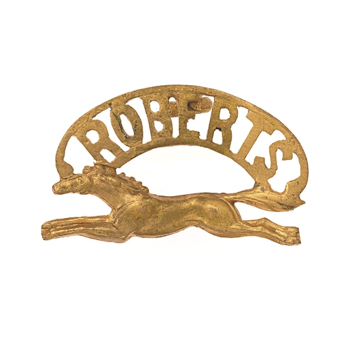 148 - South African Robert's Horse Boer War gilt slouch hat badge c. 1900-02.  Good scarce arched fretted ... 