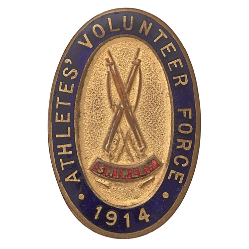 159 - Shipley Athletes' Volunteer Force 1914  W. Yorkshire WW1 VTC lapel badge.  Good scarce blue enamel o... 