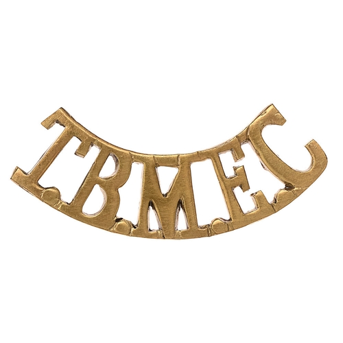 China. TBMEC (Tientsin British Municipal Emergency Corps) shoulder title. c. 1932-41.   Good rare cast brass example.    Loops.  Minor service wear. GC  Bob Betts Collection