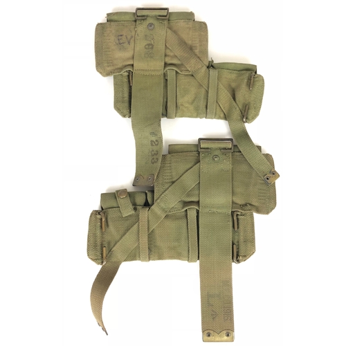 291 - WW1 1908 Webbing Equipment.  Pair Ammunition Pouches. One dated 1916 ... Pair of Brace Straps ... Si... 