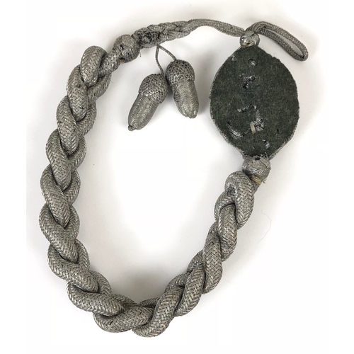 341 - German Third Reich Army marksman's lanyard.  Good  example of plaited aluminium cord, the top part m... 