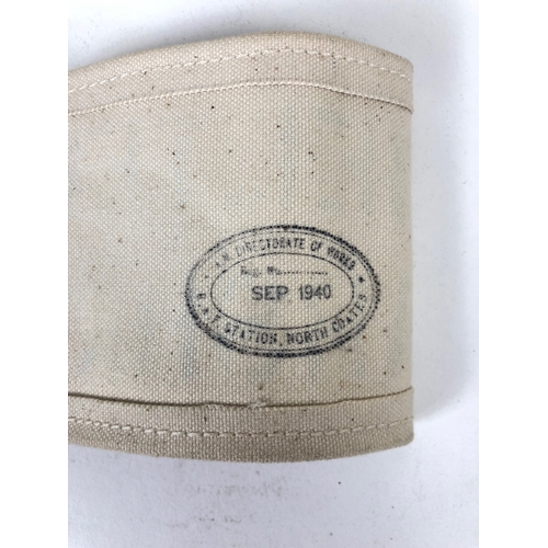 469 - WW2 1940 RAF North Coates Shelter Marshal Armband plus Home Front Armbands  Printed in black letters... 