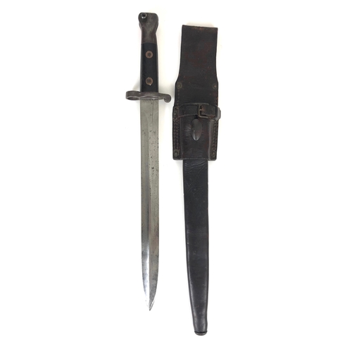 514 - Volunteer Pattern  M1888 Lee Metford Bayonet with All Leather Scabbard.  A good and scarce example t... 