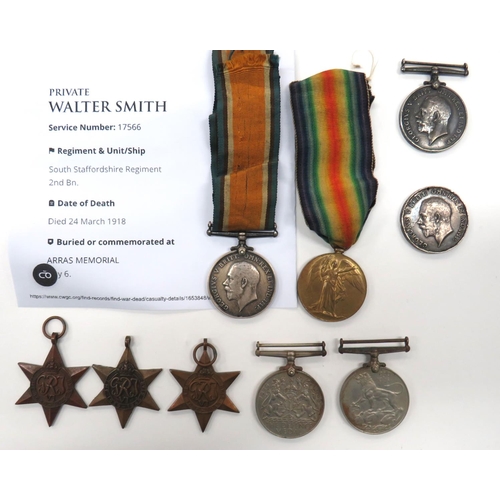 109 - WW1 South Staffords Casualty Medal Pair And Others
consisting silver War medal and Victory named 