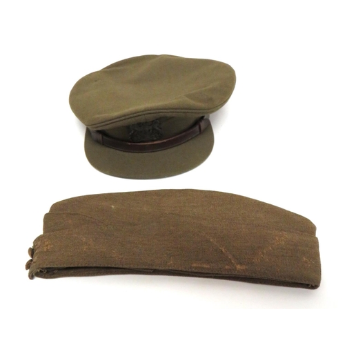 160 - WW2 Officer's General List Service Dress Cap
khaki crown, body and stiffened peak.  Brown leath... 