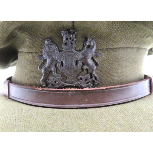 160 - WW2 Officer's General List Service Dress Cap
khaki crown, body and stiffened peak.  Brown leath... 