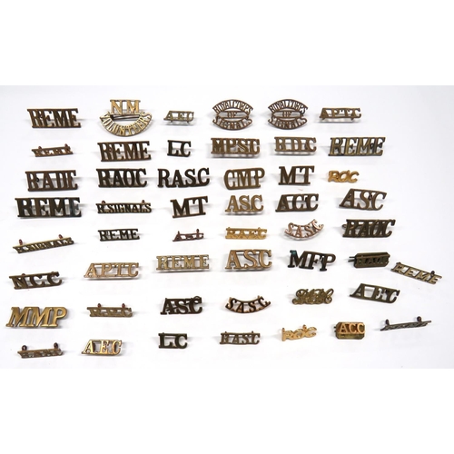 17 - 50 x Corps Brass Shoulder Titles
including RDC ... ASC ... APTC ... MPSC ... REME ... RASC ... Royal... 